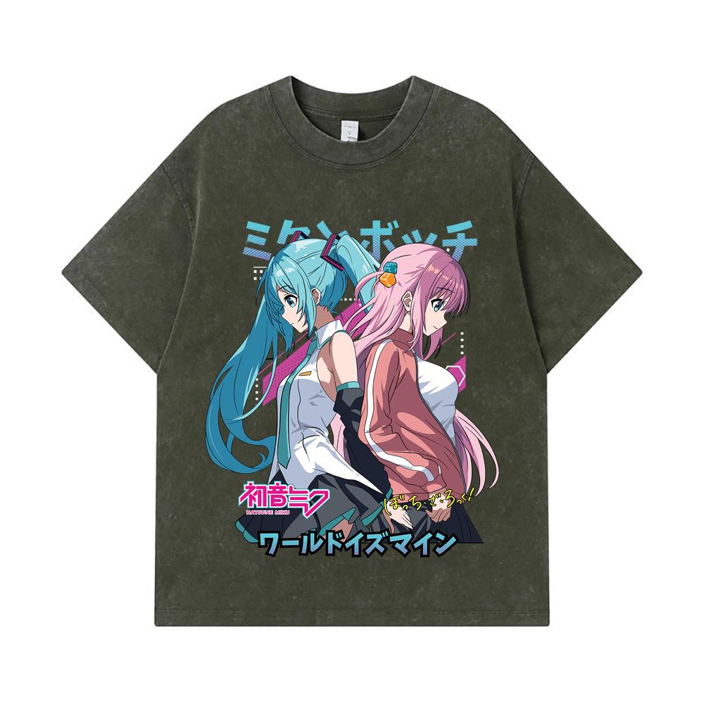 275 GSM Washed T-shirts 100 Cotton Bocchi The Rock V3 Miku Bocchi Print Unisex Heavy Cotton T Shirt S армия зеленый 2190₽