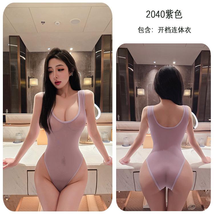 Sexy Dessous für Frauen Öl Glänzender Body Deep U Dead Reservoir Water High Fork Glatte hochelastische Badeanzug-Strumpfhose