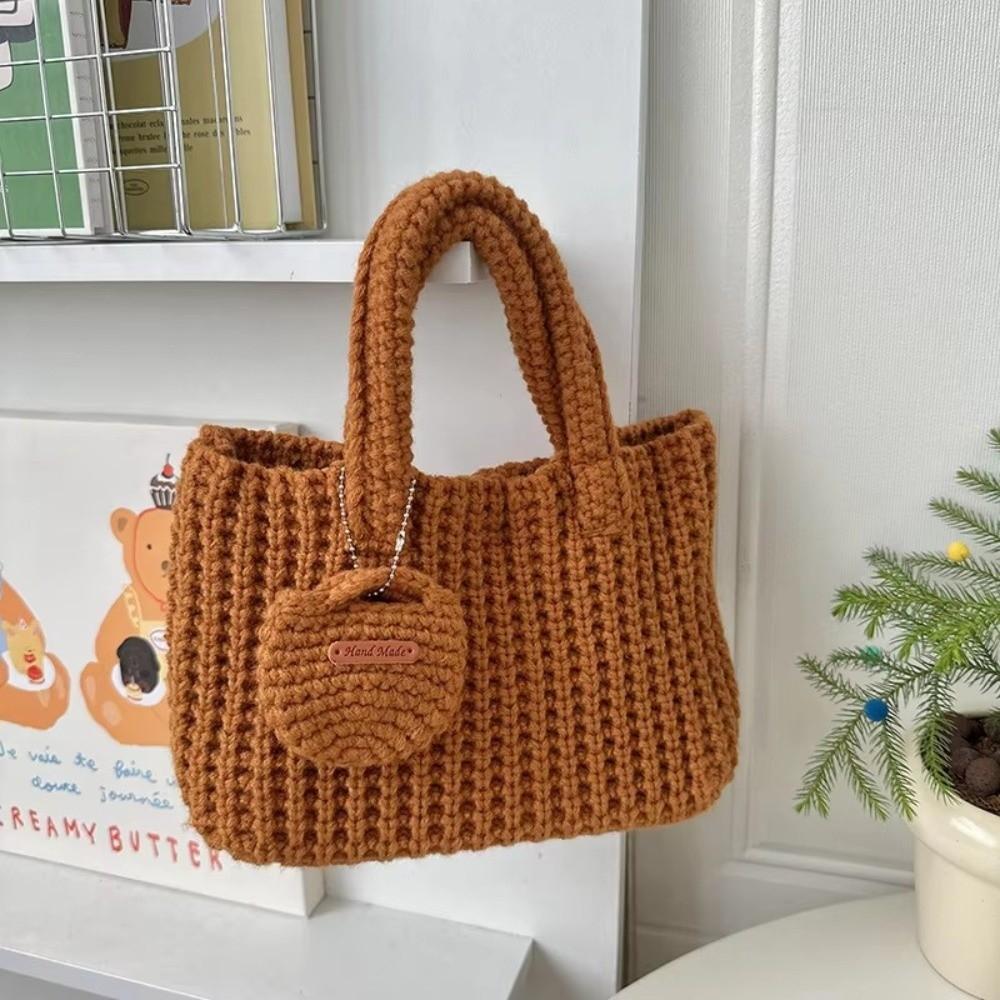 Fashion Solid Color Handwoven Bag Elegant Handmade Crochet Handbag Large Capacity Vintage Woven Bag Women Use