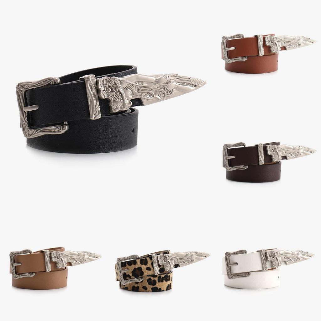 Leopard Print Western Style Leather Belt For Women And Men With Alloy Buckle For Casual Wear