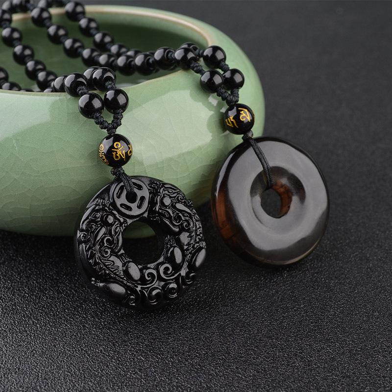 Obsidian Pixiu Pendant Necklace for Men and Women - Attract Wealth and Good Luck with Crystal Accessories