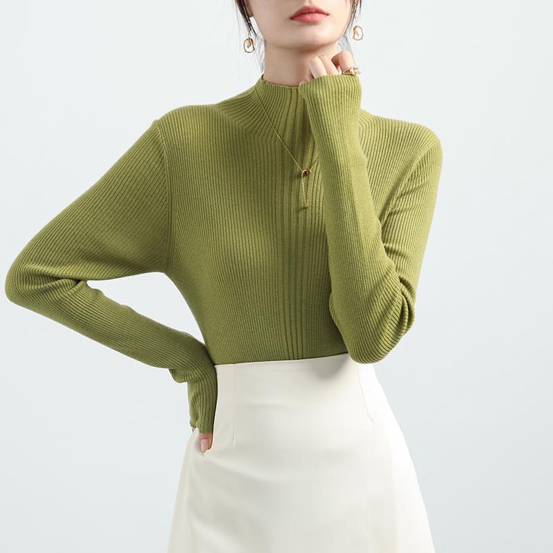 Autumn Long Sleeve Casual Base Knitted Women's Sweater Winter Thin Half High Collar Pullover Sweaters Women Solid Slim Female Knitwear Jumpers 25816