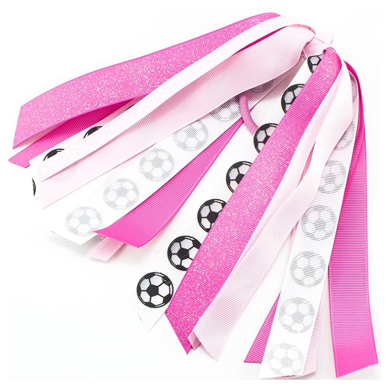 Soccer Ponytail Holders for Women Red Black Glitter Hair Ribbons Streamer Soccer Elastic Hair Ties Band Scrunchies Game Day