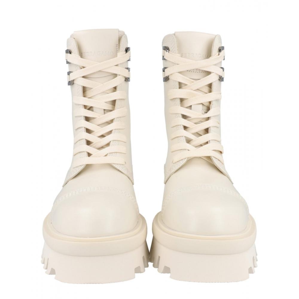 Salvatore Ferragamo Kira Leather Combat Boots White