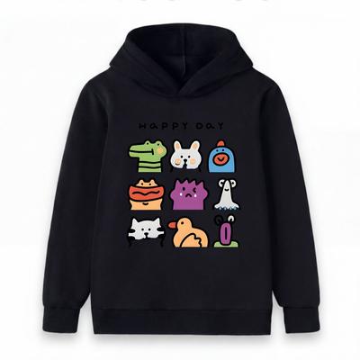Kids Boys Girls Hooded Pullover Sweatshirt, Cute Cartoon Animal Group Print Casual Long Sleeve Hoodie, Cozy Soft Streetwear Tops for Happy Daily Wear,
