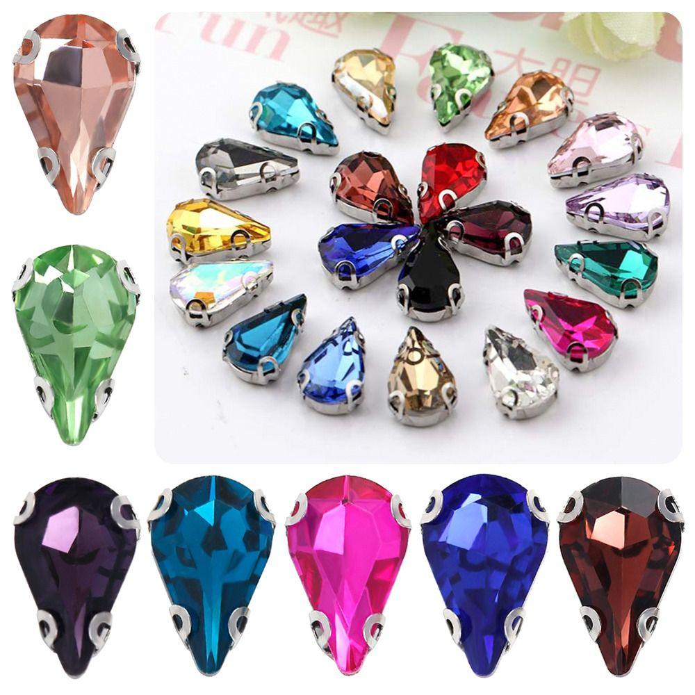 50 Stück/Packung Aufnähbar Glitzer Näh Strasssteine Wassertropfenform Diamant Perlen Verzierung Für Handarbeiten