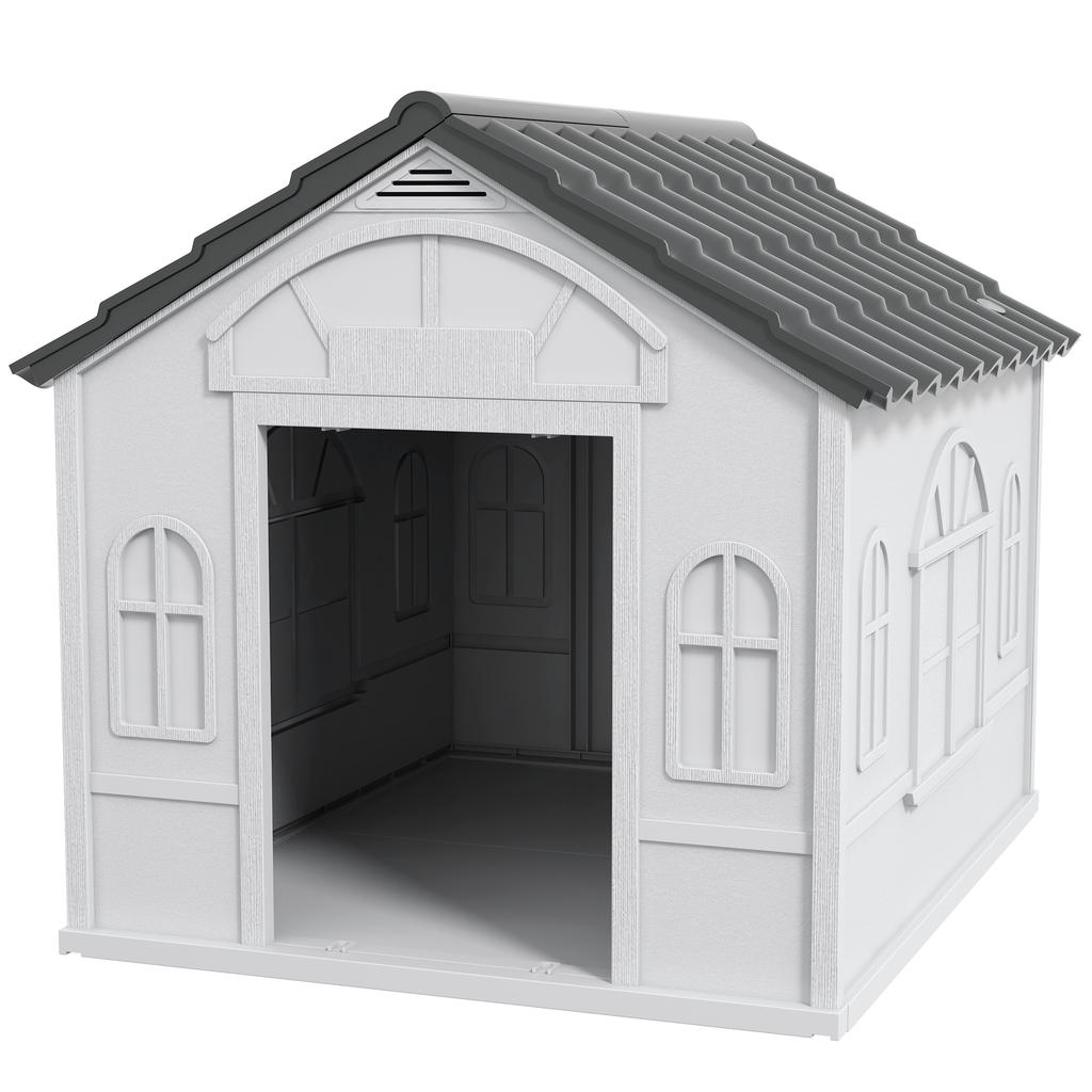 Outdoor Dog Kennel, Sloping Roof, Open Front Door, Medium/Large Dogs, 84.2 x 98.2 x 82 cm, Grey