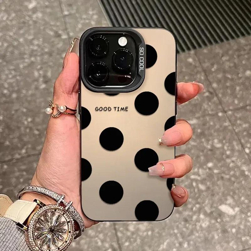 Luxury Black Love Heart Polka Dot Pattern PhoneCase For lPhone 17 16 15 14 13 12 11 Pro Max FashionShockproof Back Cover