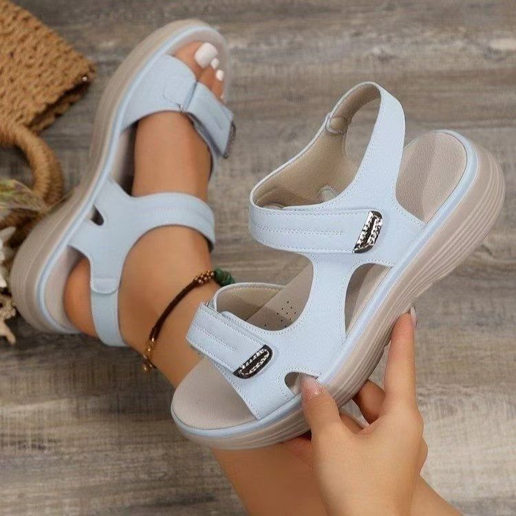 2025 summer new foreign trade large size women's platform beach sandals Velcro buckle polyurethane sole