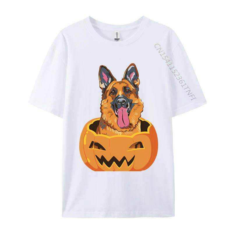 Cute Student Top Tshirts German Shepherd On Pumpkin Lazy Hallo Tshirt Black Europe Tops T Shirt Cotton Street