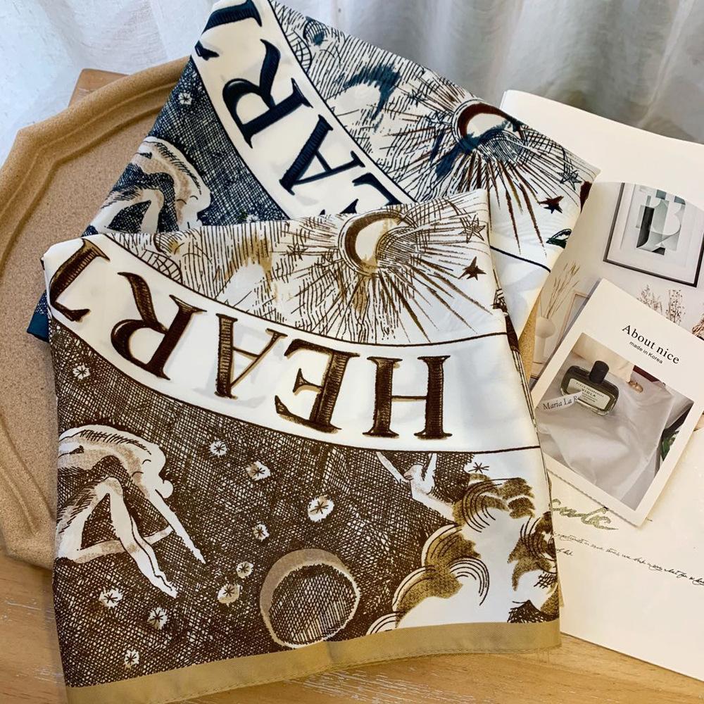 Neuer quadratischer Schal Buchstaben-Splicing-Design Retro Lässig Dünner Sonnenschutz Schal