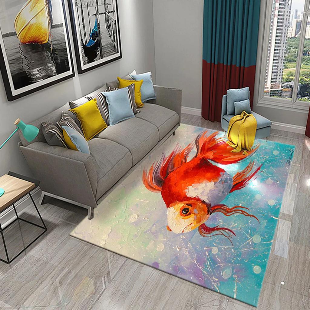 3D Colorful Oil Painting Fish Carpet for Bedroom Living Room Children's Crawling Floor Carpets Kitchen Bathroom Non-slip Rugs