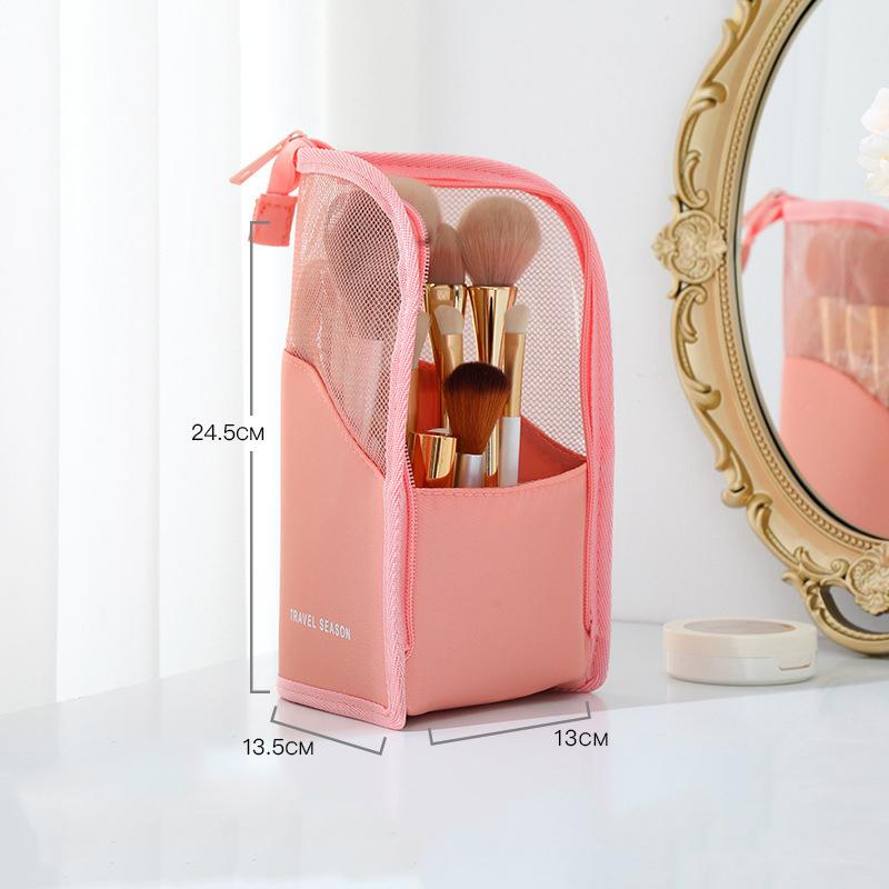 Makeup Brush Case Stand Zipper Cosmetic Bag Makeup Brush Holder Organizer Travel Waterproof Cosmetic Bag Makeup Brush Bag розовый