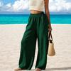 Women Pants Elastic High Waist Wide Leg Loose Fit Trousers Pure Color Summer Spring Casual Beach Vacation Long Pants
