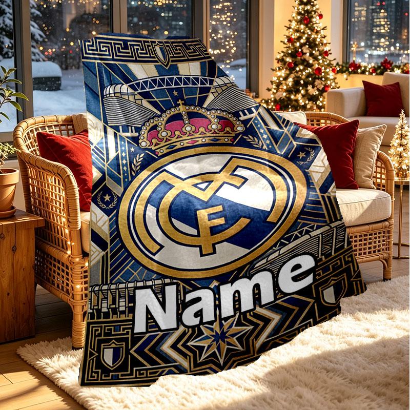 Personalizovaná deka s potiskem Realu Madrid, Vlastní jméno, Domácí dekorace, Ložnice, Pohovka, Kempování, Gauč, Dárky k narozeninám, Vánocům