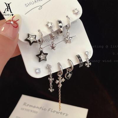 6 peças/conjunto brinco feminino estrela brinco conjunto para mulheres simples piercing brincos de cristal acessórios joias