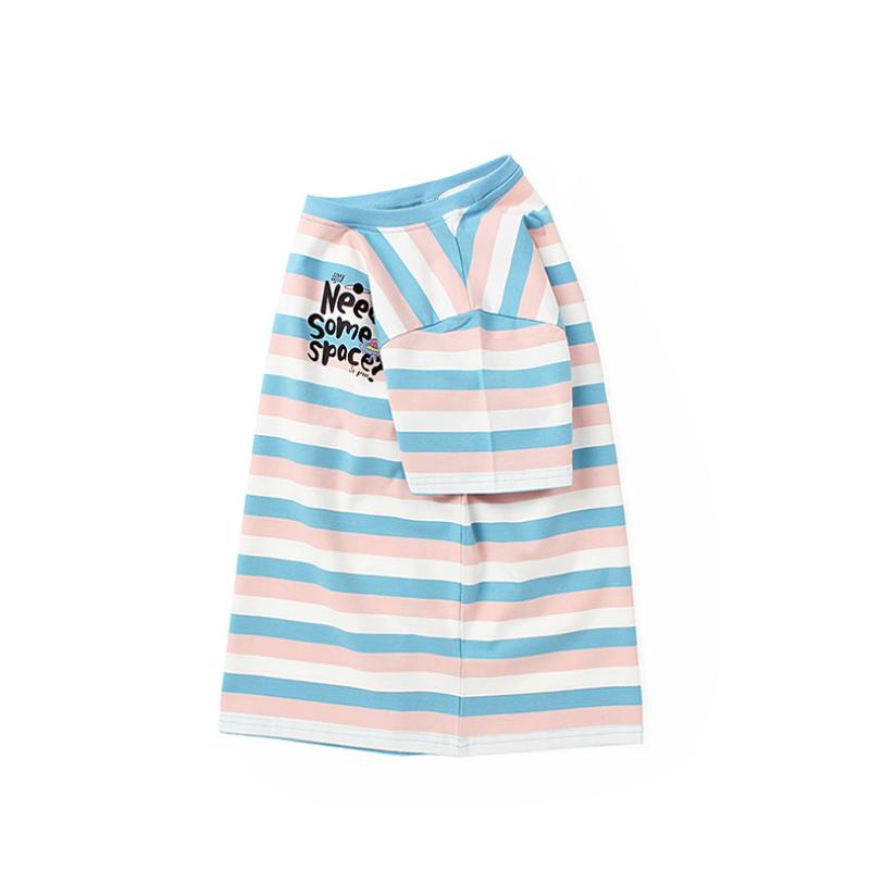 Kız Çocukları İçin Uyumlu Çizgili Kısa Kollu Tişört Çocuk Yazlık Nefes Alabilen Üst Yazılı