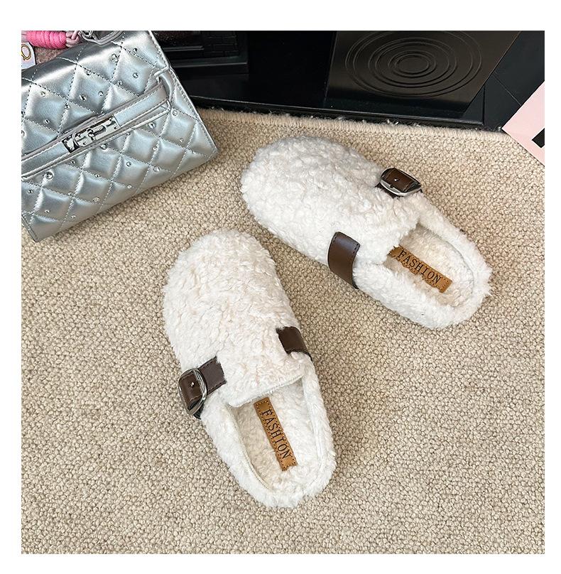 Mao Mao shoes women's outer wear velvet lamb wool beanie shoes autumn 2025 new wool slippers women's flat lazy shoes