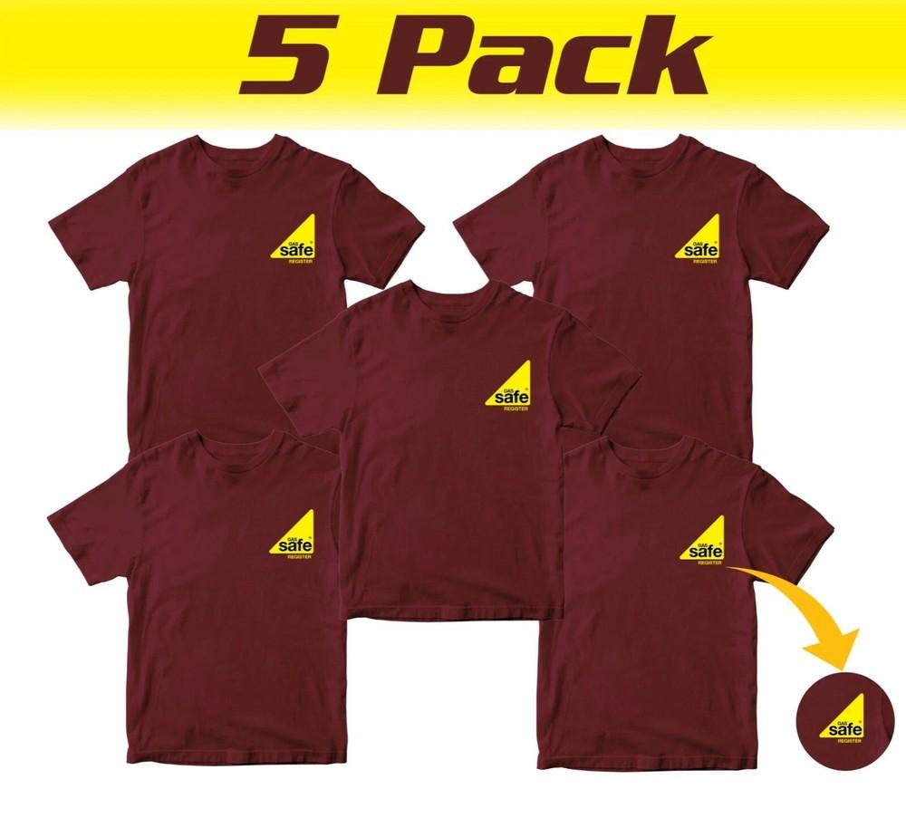 5 Pack Embroidered Gas Safe Register Tshirt Engineer Work Plumber Gas Fitter