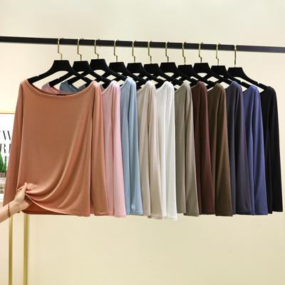 Tricouri Modale cu Gât Barcă Mâneci Lungi Femei Tricou Slim Fit Culoare Solidă Top Strat de Bază Tricou Casual Versatil