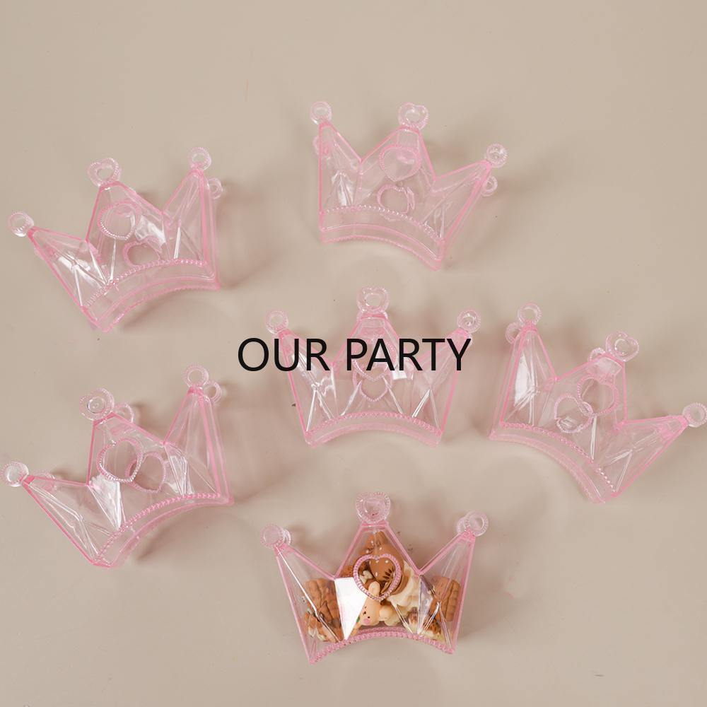 

6Pcs Mini Plastic Crown Cookie Candy Box Gift Packing Boxes for Kids Birthday Baby Shower Gender Reveal Wedding Party Decoration 8.3x5.5x4.0cm розовый