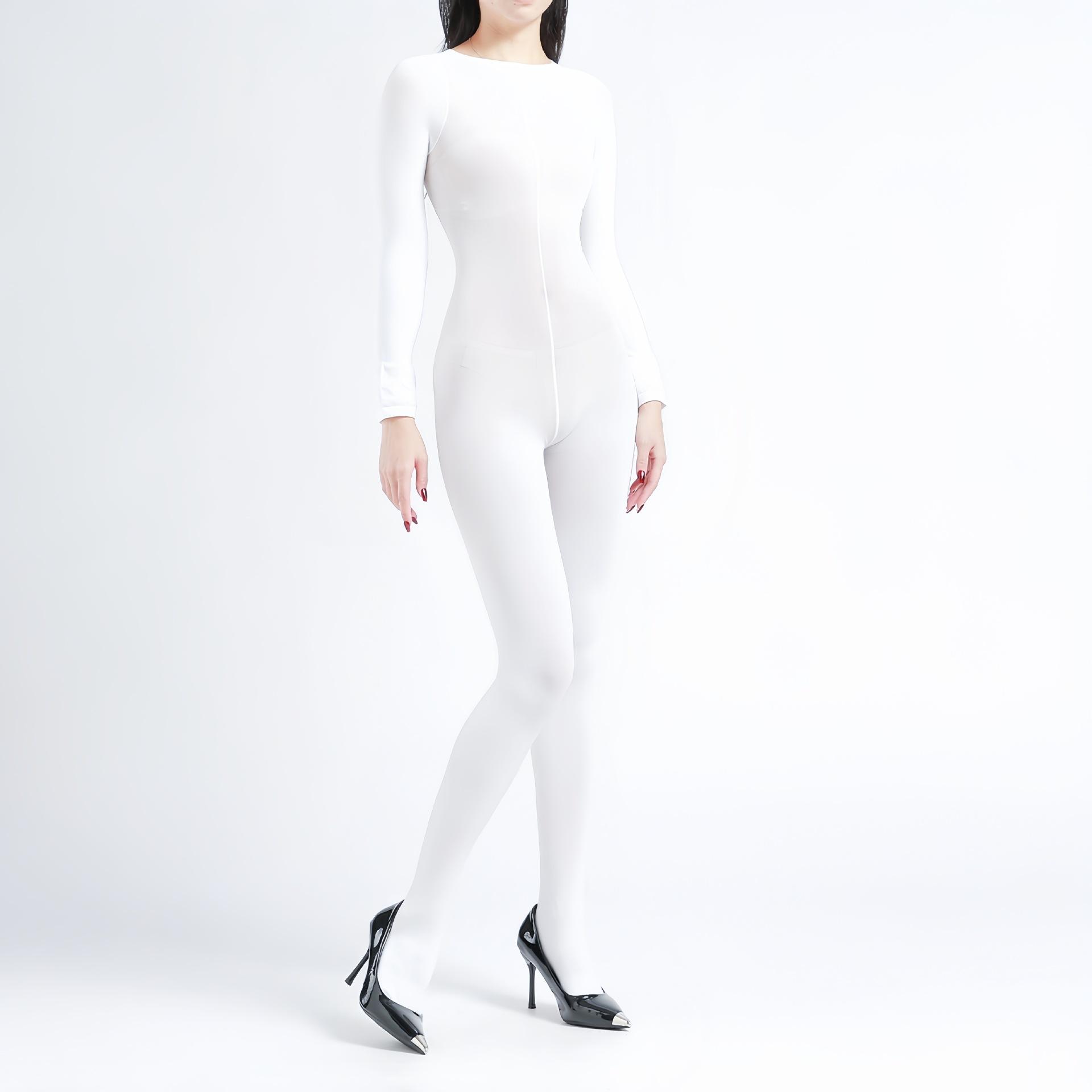 120D Samt Ganzkörperstrümpfe Warme Strumpfhosen Unisex Formgebend Nahtlose Bein Schlankmachende Bodysuits Fünf-Finger-Handschuhe Jumpsuits Strumpfhose Open crotch white