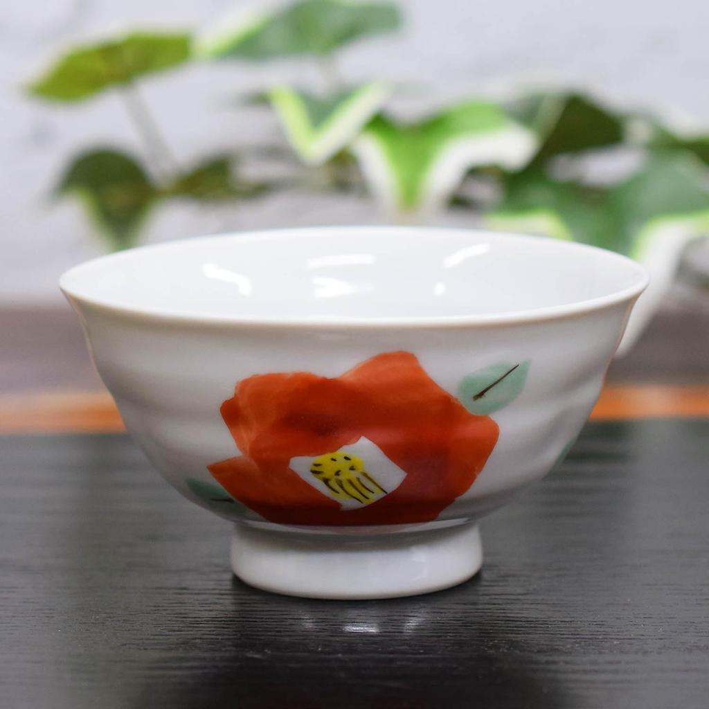 Waza no Kura Stylové čajové misky, stolní nádobí Kutani Ware, rýžová miska s kamélií, keramická čajová miska, japonské stolní nádobí vyrobené v Japonsku