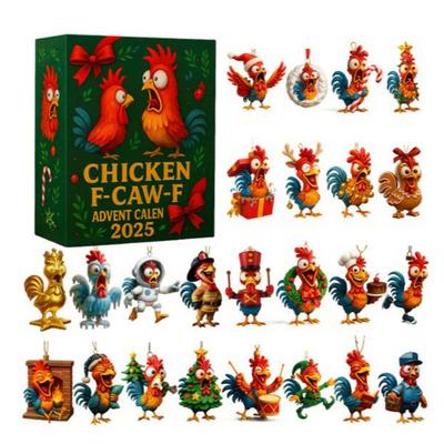 Kyckling F-Caw-F Adventskalender 24-dagars Julnedräkningslåda Roliga Kycklingprydnader Gårdsdjursgåvor för Kycklingälskare Familj