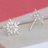 Silver Plated Leaf Snowflake CZ Stud Earrings, Sparkling Nature-Inspired Crystal Studs for Women