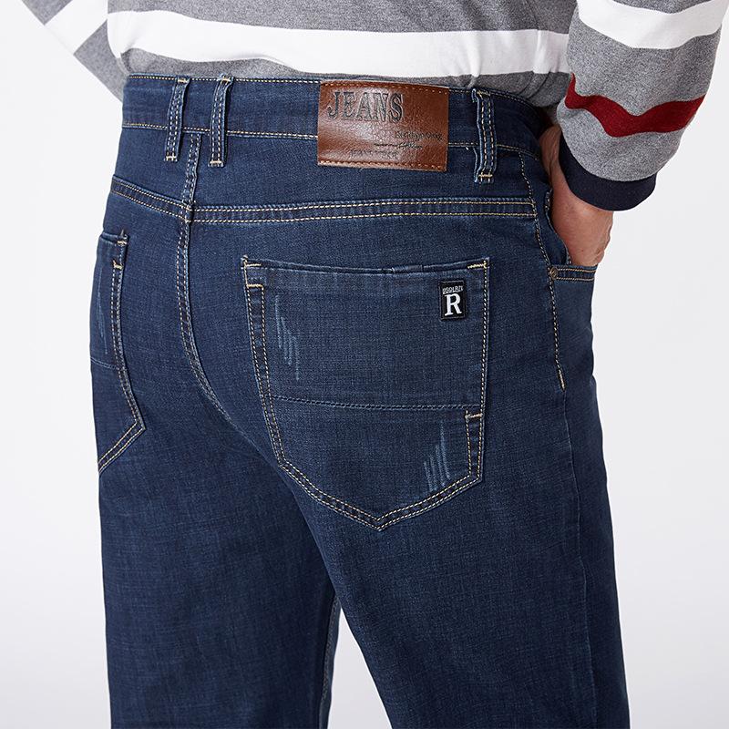 Men's Thick Stretch Denim Trousers for Autumn/Winter Extra Large Size Relaxed Fit High-Waisted Straight Leg Trousers for Middle-Aged Fathers