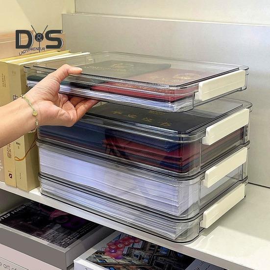 File Storage Box Plastic Snap-On Design Stackable Transparent Document Storage Box Large Capacity File Organizer