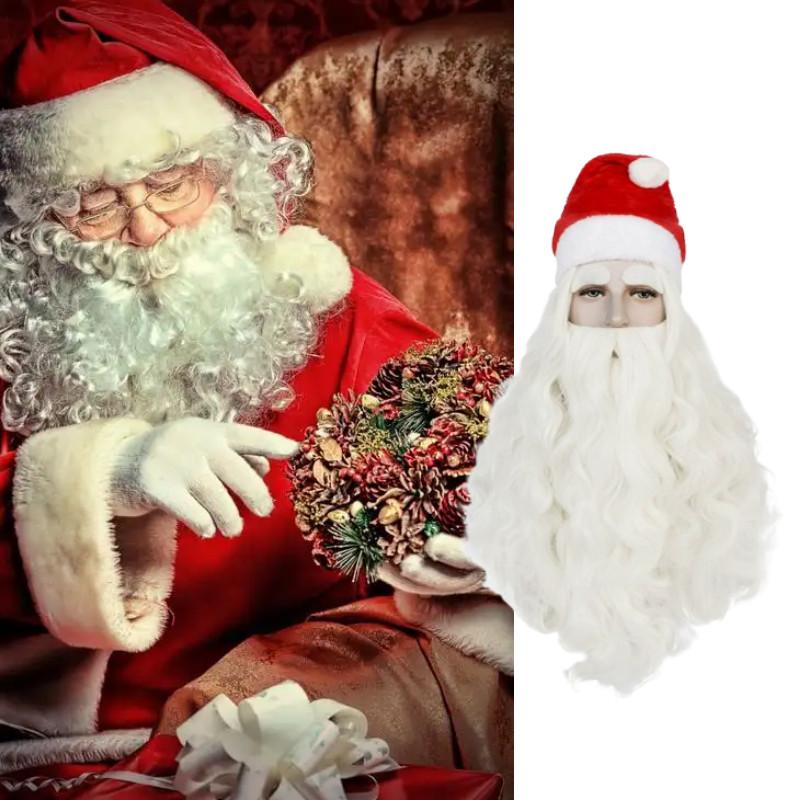 Christmas Santa Wig And Beard Set For Men With Long White Hair For Holiday Party Costumes