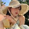Straw hat women's summer new big-brimmed sun hat lace lace sunscreen seaside vacation hat breathable face