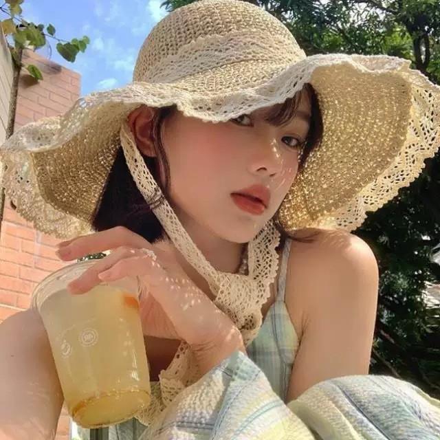 Straw hat women's summer new big-brimmed sun hat lace lace sunscreen seaside vacation hat breathable face