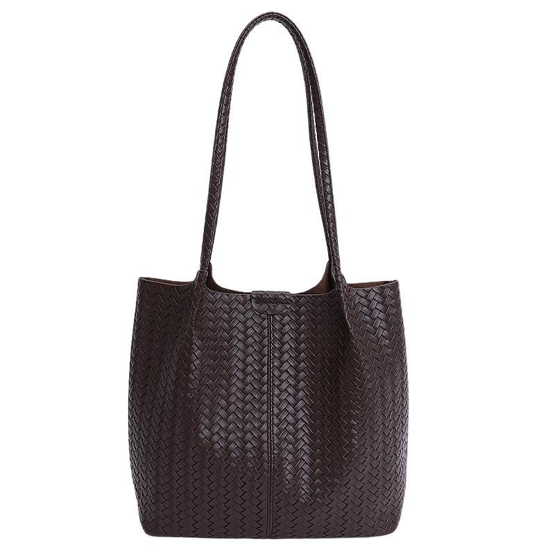 Woven Pattern Large Capacity Shoulder Tote Bag Women's New Fashion Soft Leather Retro Commuter Armpit Bag