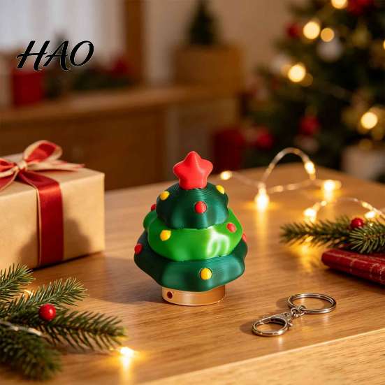 Christmas Tree Pendant Fidget Clicker Keychain, 3D Printed Shaped Stress Relief Desktop Ornament Toy, Holiday Sensory Figure Key Ring Accessory