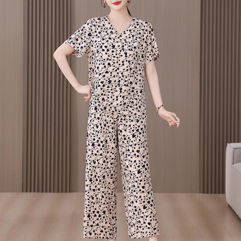 Summer Women's Two Pieces Set Plus Size Elegant Cotton Linen Wide Leg Pant Sets Casual Ladies Clothes