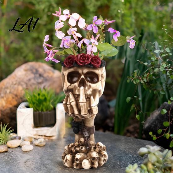 Skull And Rose Sculpture Hear No Evil Speak See Evil Vase Resin Ornament with Dark Themed Home Decor Decor Halloween Gothic Skeleton Display