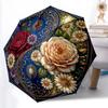 1pc Sturdy 8-Bone Auto Umbrella, Golden Rose Yin Yang Umbrella, Digital Printed, Foldable Umbrella for On-the-Go Outdoor Use