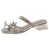 Rhinestone Thick Heel Slippers Women's Summer Wear with Skirt 2025 New Fairy Style Two Wear Bow Middle Heel Sandals