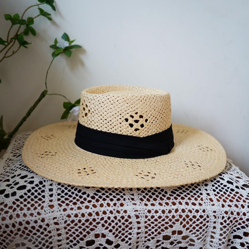 

Beige Hollow Woven Big Brim Sunscreen Sunshade Flat Top Top Hat Sun Hat Summer Women S Vacation Beach Big Straw Hat M（56-58cm）