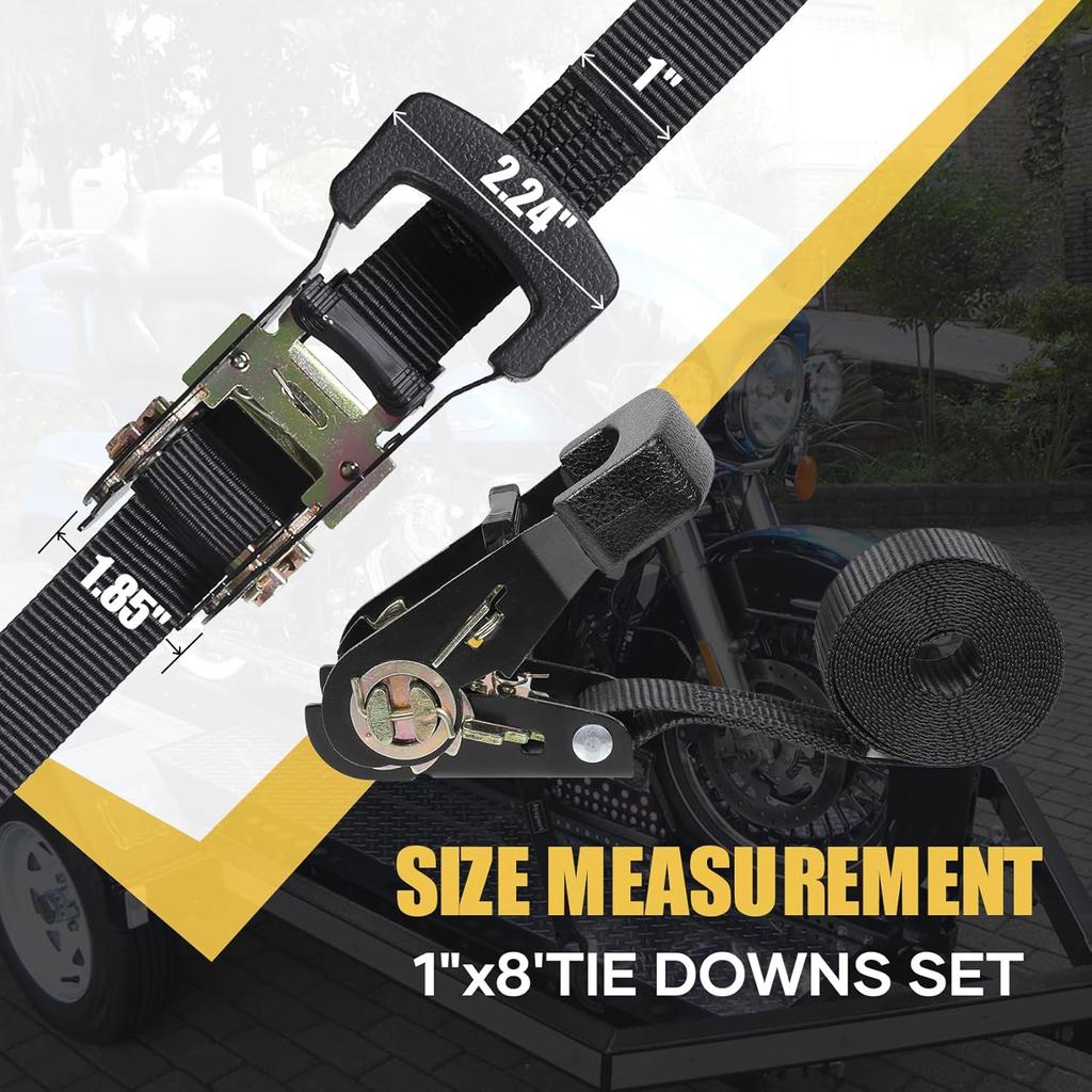 Ayaport Endless Ratchet Straps (No Hooks) 1" X 8' Heavy Duty Small Ratchet Tie Down Straps 1860Lbs Break Strength Black Tie Downs For Cargo, Truck