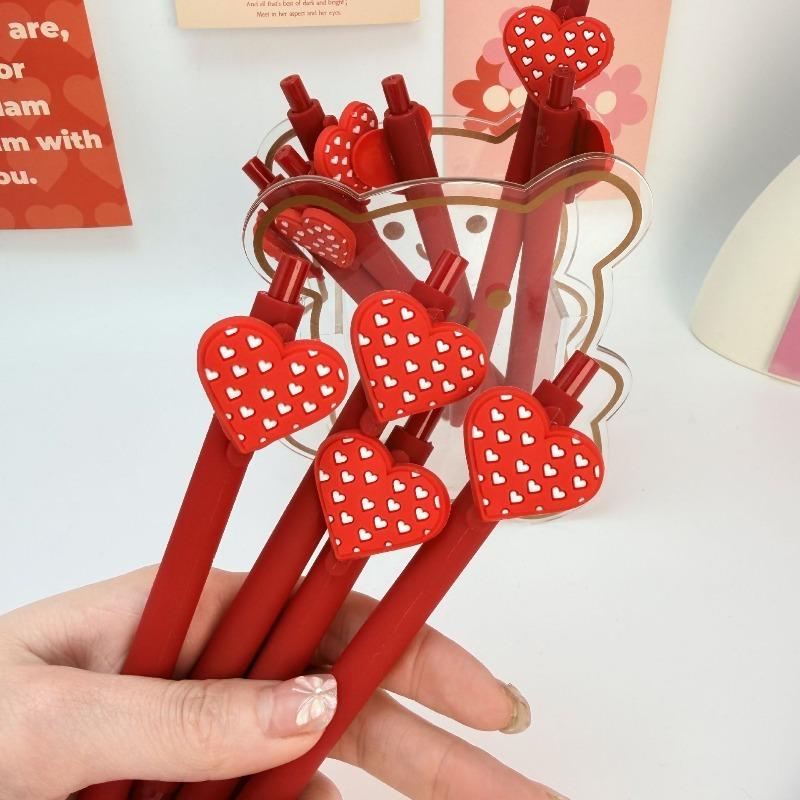 10Pcs Valentine's Day Heart-Shaped Cartoon Neutral Pen, Cute Design, Water-Based Pens for Students and Office Use, Various Styles Randomly Selected