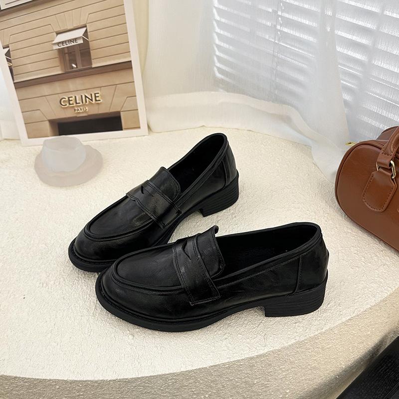 With Small Suit Texture Small Leather Shoes, the New Thick Low-heeled Loafers In the Autumn of 2025, Round Head Commuting Deep Mouth Single Shoes