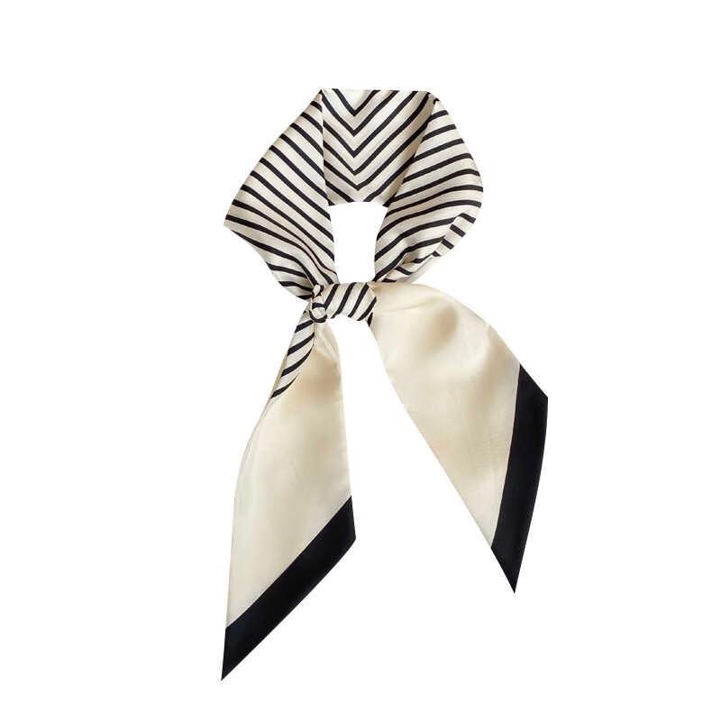 NINA SOLOR Black and White Striped Silk Scarf