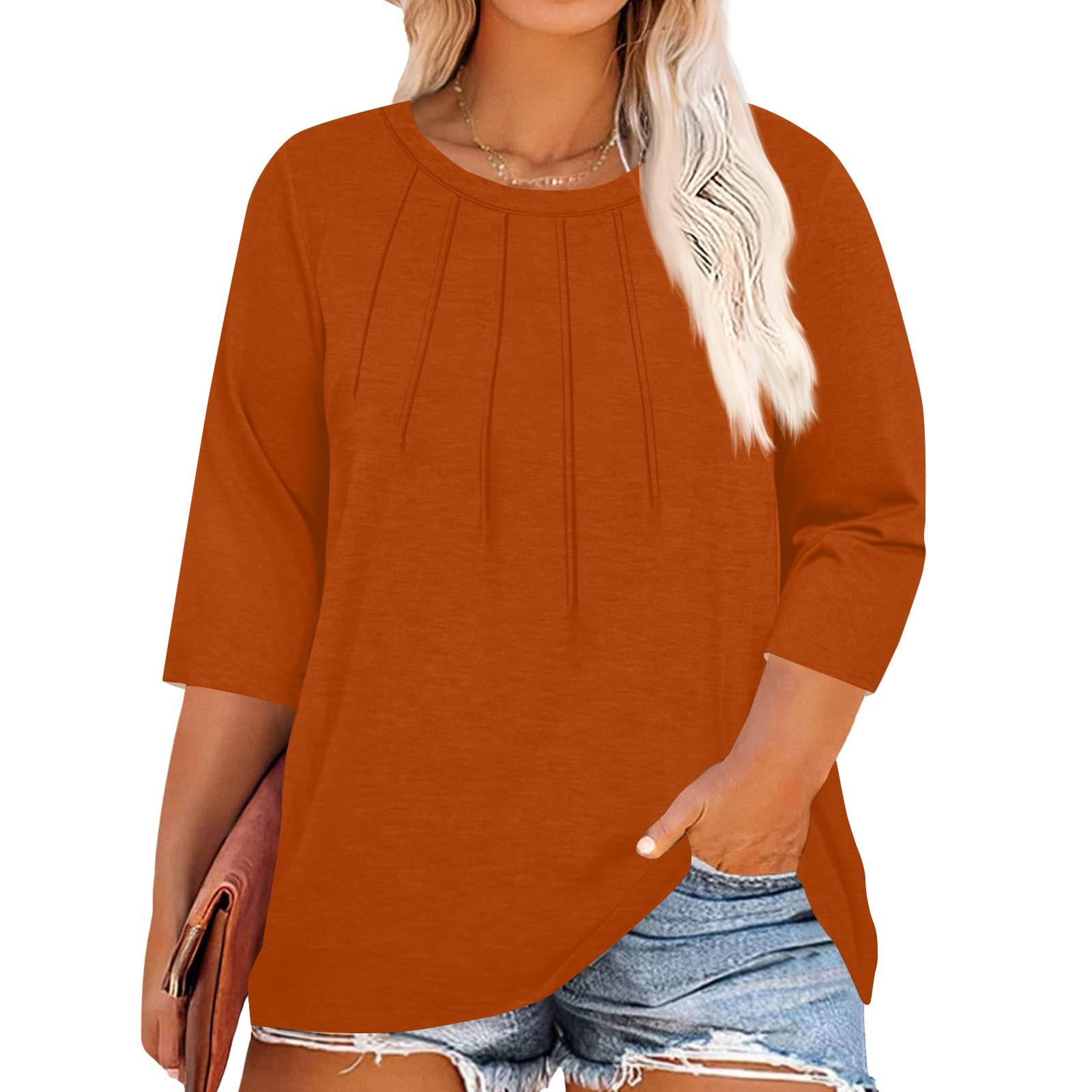 

Women s Solid Color Round Neck Plus Size Tops 3/4 Sleeves Elegant Shirt Tops XXXXXL