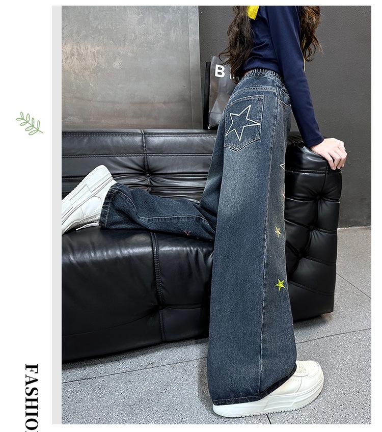 Women's 2025 Autumn Retro Star Embroidered Wide-Leg Jeans