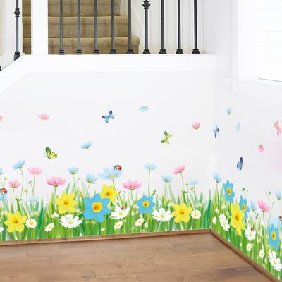 Rodapié de Pradera de Flores Extraíble Pegatina de Pared Borde de Papel Tapiz Autoadhesivo Decal