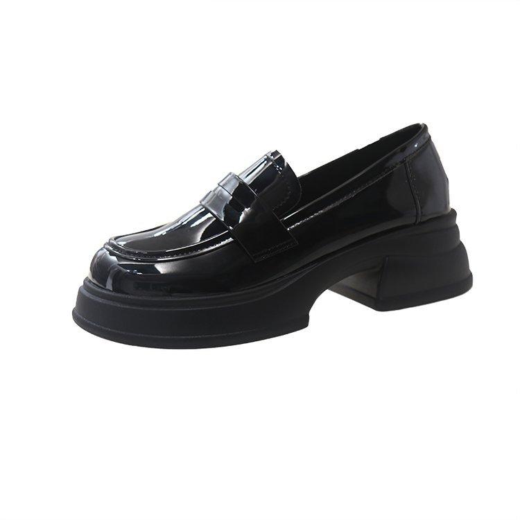 Round Head Platform Loafer Single Shoes Women's Black College Style Jk Small Leather Shoes Versatile British 2025 New One-pedal Tide