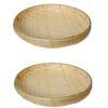 Bamboo Woven Basket Tray Flat Wicker Round Fruit Basket Woven Food Storage Shallow Tray Decorative Serving Tray for Home Kitchen